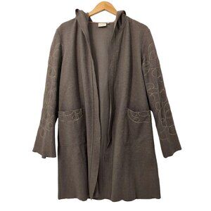 Fransa Felt Jacket Womens XL Taupe Lagenlook‎ Earthy Scandi Embroidered Hooded